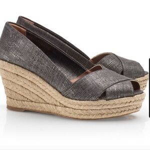 Tory Burch Filipa Wedges Espadrille Sandals Gray Travel Casual Made In Spain